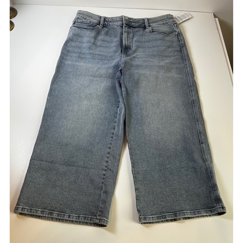 Michael Kors Carmen Crop Wide Leg Jeans Super High Rise Denim Size 16 NWT